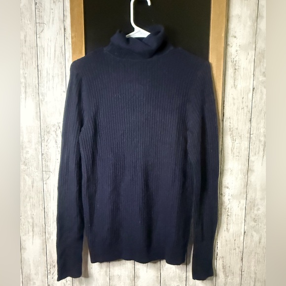 Women’s Small Navy Cowl Neck Knit Turtleneck Sweater w Gold buttons - Picture 5 of 12